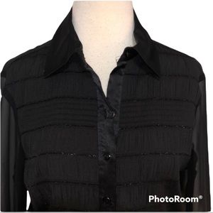 Jordan Blue Label black blouse, sheer sleeves, S.